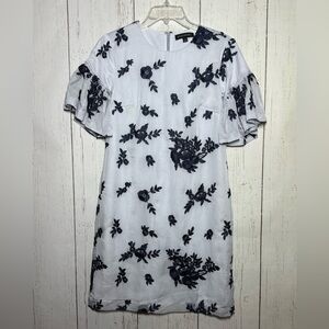 Banana Republic Blue Embroidered Chiffon Ruffle Short Sleeve Mini Dress Size 4